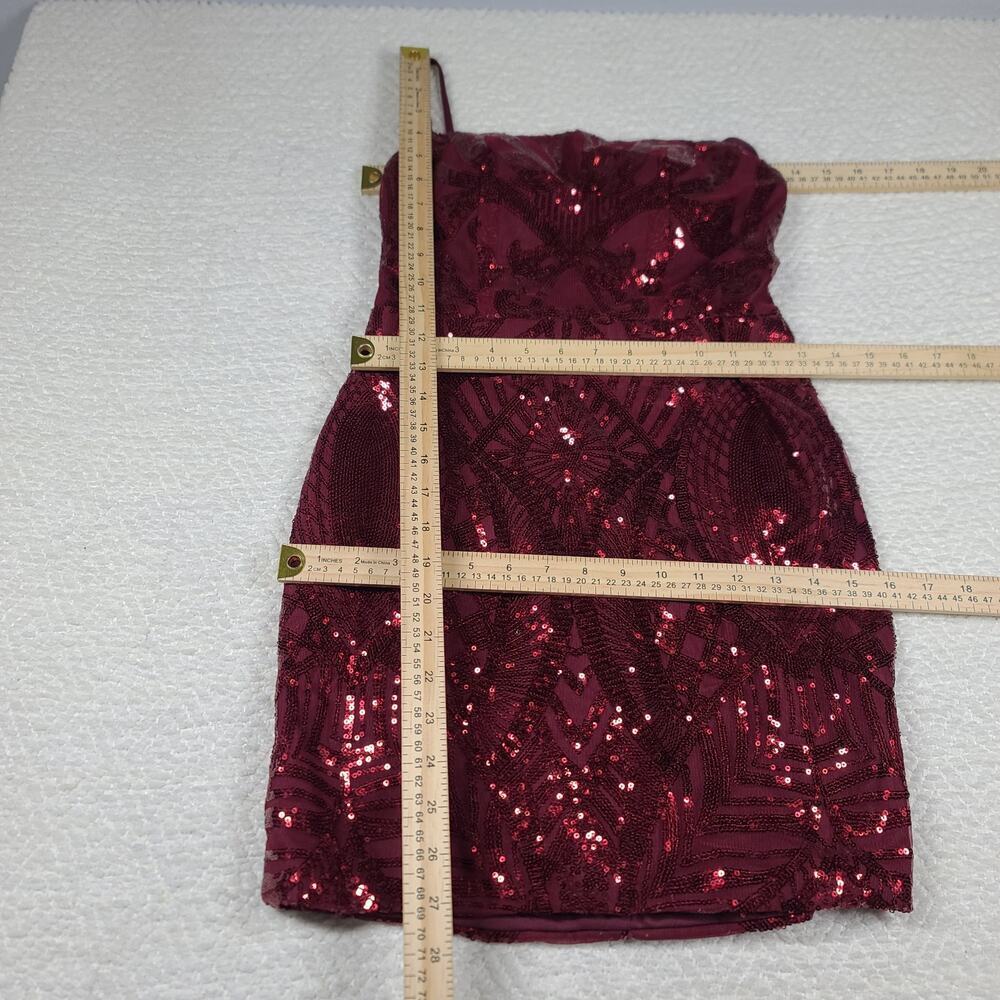 Sparkly Sequin Homecoming mini Dress Wine Cocktail Dress Spaghetti Strap Size 0 - Picture 9 of 11